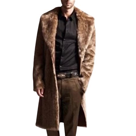 mens cashmere trench coat 2018 winter thick warm faux fox fur jackets long plus size fluffy fur