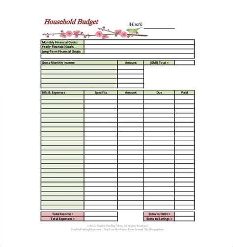 Yearly Household Budget Template Free Word Templates