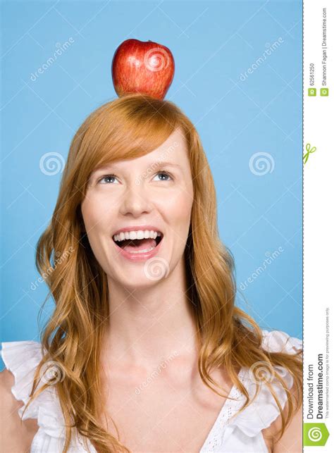 Woman With An Apple On Her Head Stock Photo Image Of Apple Eating