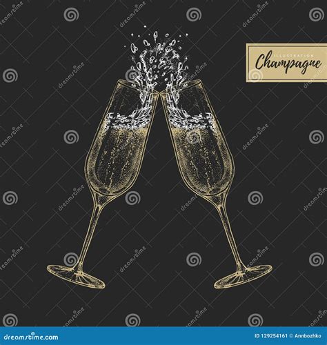 Vector Illustration Of Hand Drawing Two Clinking Champagne Glassvector Illustration Of Hand