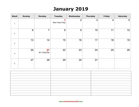 2019 Calendar Template With Notes Qualads