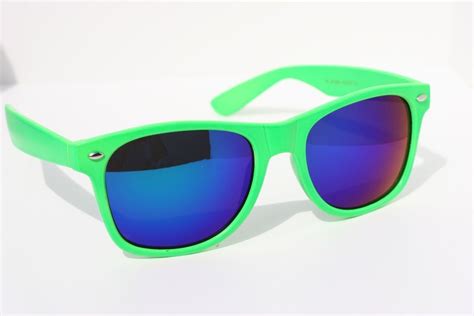 80s neon 80s vintage retro sunglasses neon green with blue mirror lens wayfare retro