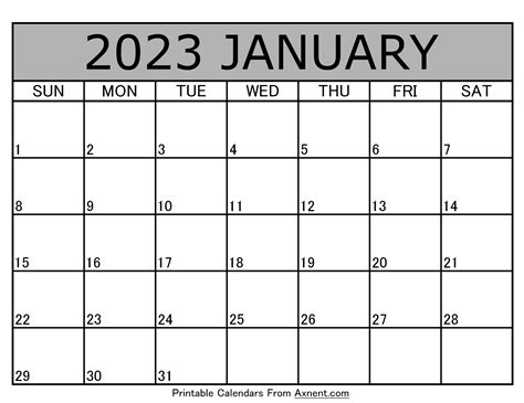 Printable January 2023 Calendar Template Print Now