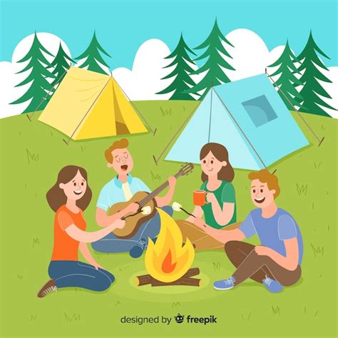 Illustration Of People Camping In Nature Free Vector