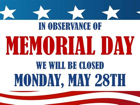Closed For Memorial Day Printable Sign 2024