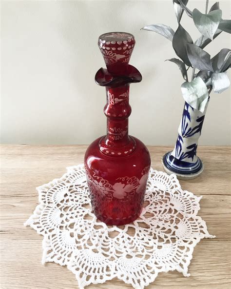 Decanter Bohemian Ruby Flash Etsy Canada Bohemia Crystal Decanter Crystal Collection