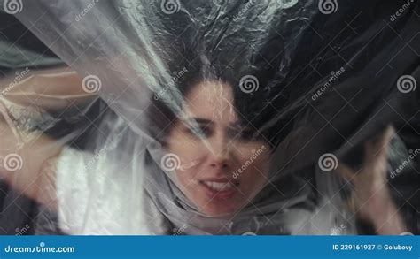 Trapped Woman Freedom Deprivation Plastic Wrap Stock Video Video Of Disorder Abuse 229161927