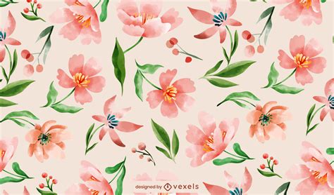 Watercolor Pink Flowers Pattern Design Vector Download