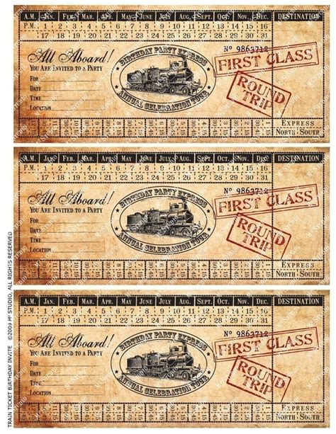 Printable Vintage Train Ticket Birthday Invitation 750 Via Etsy