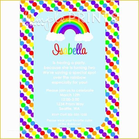 Rainbow Wedding Invitation Templates Free Of Rainbow Printable Birthday Invitation Dimple Prints