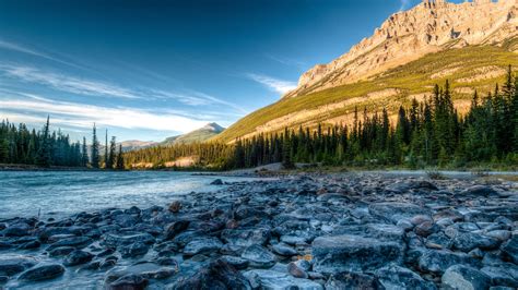 Download Wallpaper 3840x2160 Rocky Mountains River Stones Athabasca Alberta Canada Hdr 4k