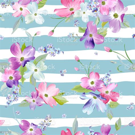 Spring Flowers Seamless Pattern Watercolor Floral