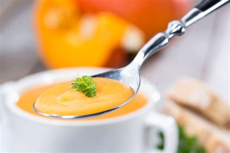 Spoon With Pumpkin Soup Stock Photo Image Of October 33810902
