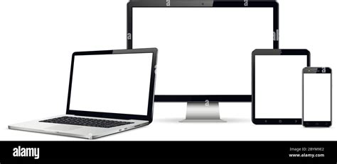 Desktop Computer Laptop Tablet And Smart Phone Mock Up Vector