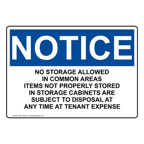 Notice Sign No Storage Allowed In Common Areas Items Osha