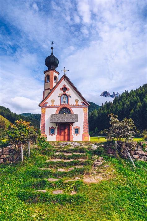 St Magdalena Village Church At The Foot Of The Dolomites Church Stock