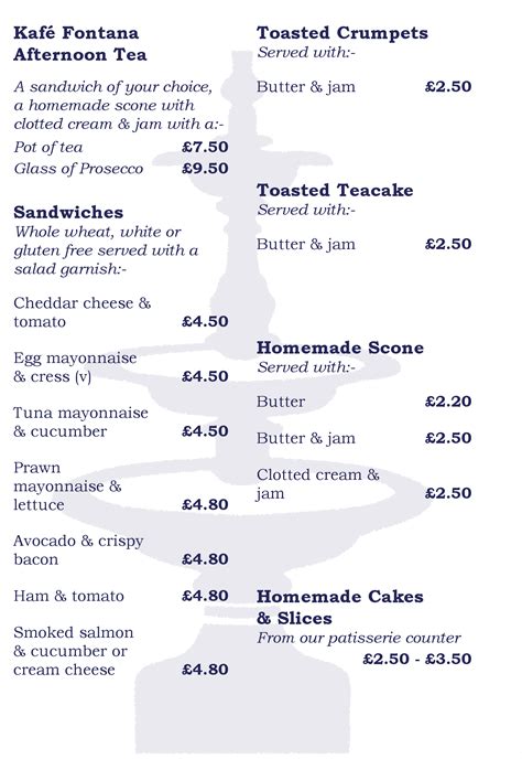 Afternoon Tea Menu - served from 3pm | Kafé Fontana | Coffee Shop and Cafe in Sherborne | Dorset