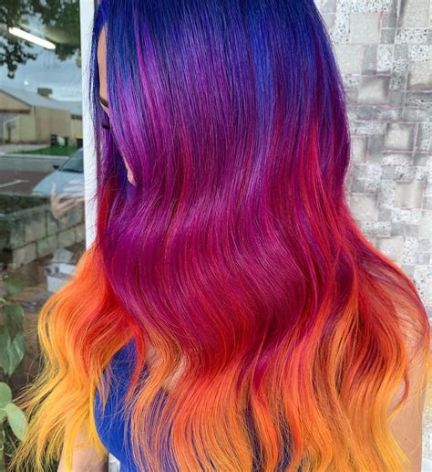 Vivids Color Melt Hair Color Inspiration Blue Purple Red Orange Yellow Hair Sunset