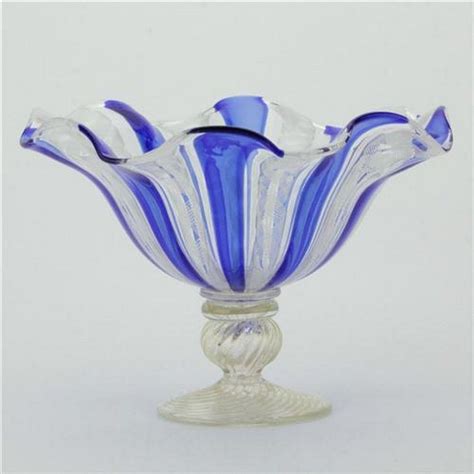 Murano Latticino Ribbon Glass Footed Dish Venetian Murano Glass