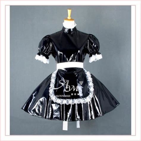 Sexy Sissy Maid Black Pvc Dress Lockable Uniform Cosplay Costume Custom