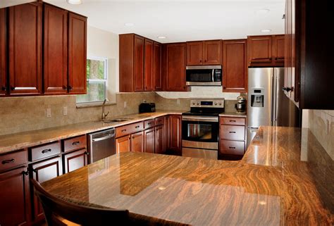 Cherry Cabinets High Glass Wood Like Countertops Stainless Steel Appliances Kitche Cherry