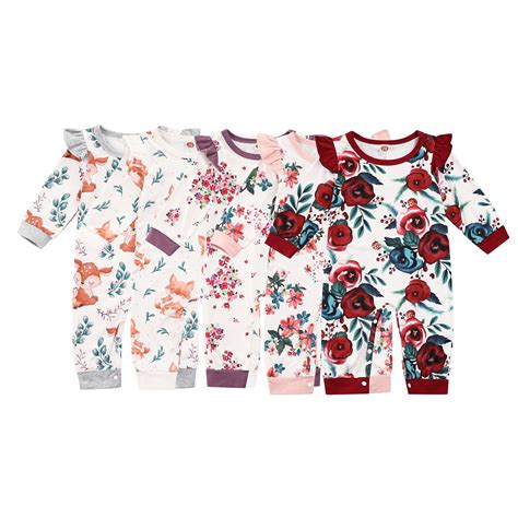Infant Baby Girls Casual Long Sleeve Jumpsuit Fashion Printing Round