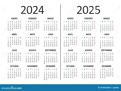 Spanish Calendar 2024 2025 Years Week Starts On Monday Stock Vector