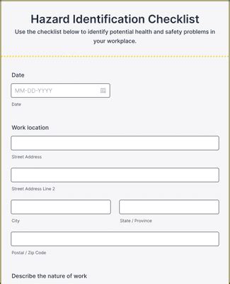 Hazard Identification Checklist Form Template Jotform