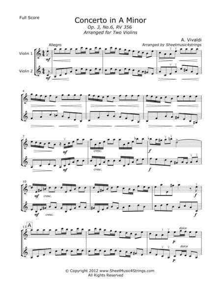 Vivaldi Violin Concerto No 9 In B Flat Rv 530 Op 9 For Two Violins And