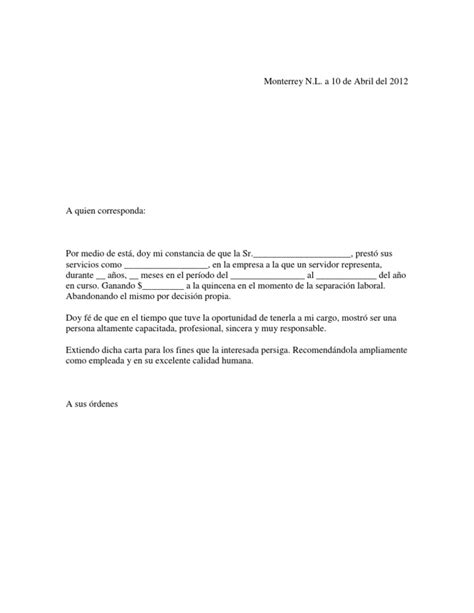 Ejemplo Carta De Recomendacion Laboral