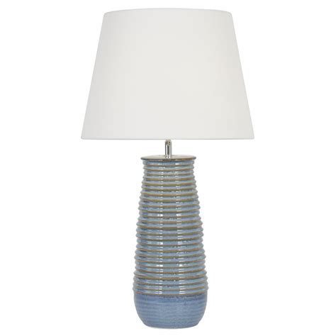 Decmode 52387 Grey And Light Blue Ribbed Textured Ceramic Table Lamp