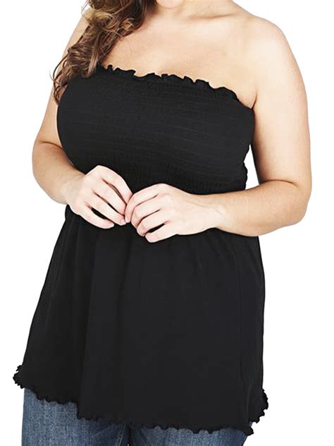 Curve Yours Black Cotton Strapless Smocked Bandeau Top Plus Size To