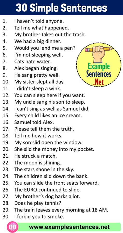 Simple Sentences Examples Example Of Simple Sentence Example