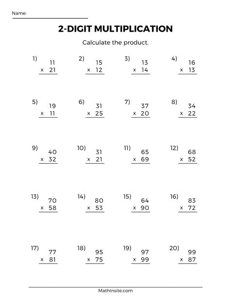 Download Multiplication Worksheets Mathinsite