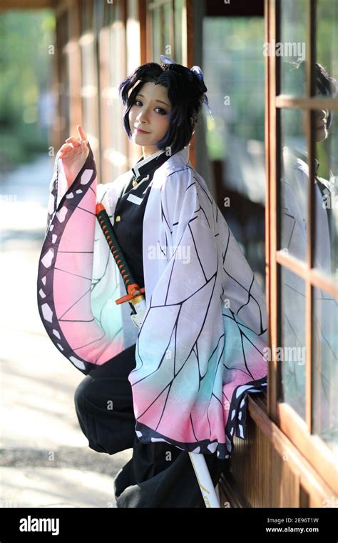 Japan Anime Cosplay Portrait Of Girl With Comic Costume With Japanese