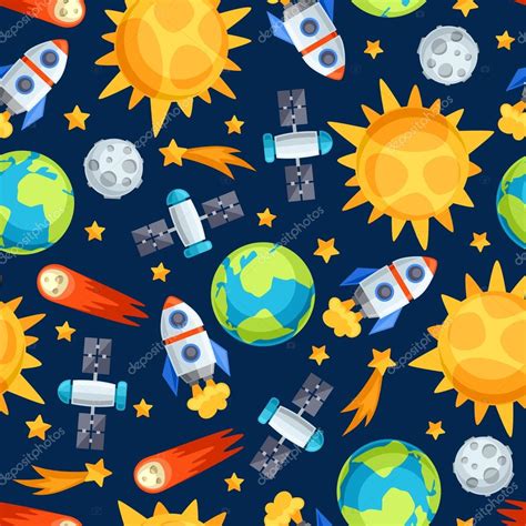 Seamless Pattern Of Solar System Planets And Celestial Bodies — Stock