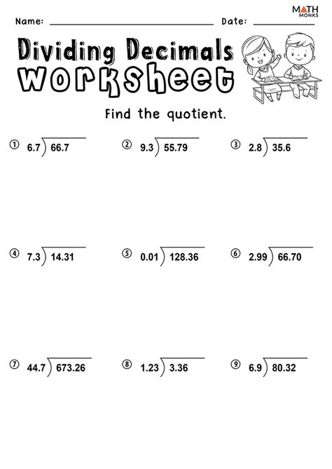 Dividing Decimals By Two-digit Whole Numbers Worksheets