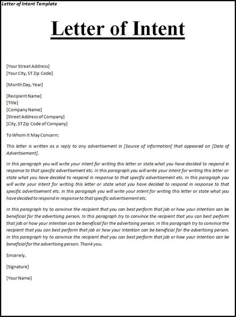 Free Letter Of Intent Template Professional Word Templates