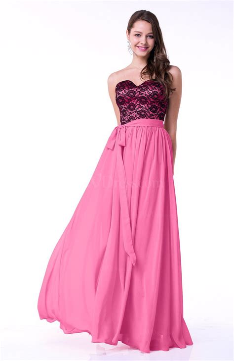 Rose Pink Modern Sweetheart Zip Up Chiffon Ribbon Plus Size Prom