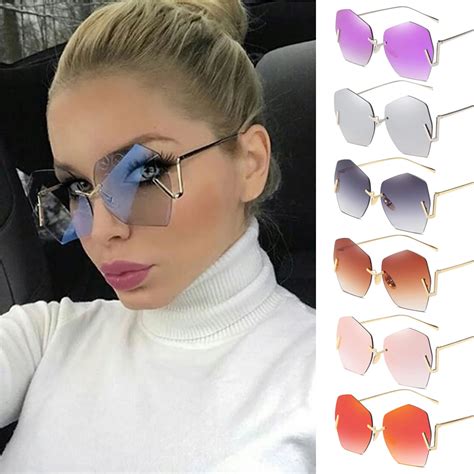 Fashion Oversized Sunglasses Women Brand Designer Rimless Irregular Sun Glasses Female