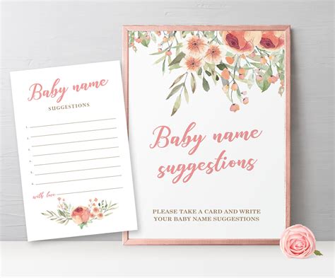 Baby Name Suggestions Sign And Cards Printable Blush Pink Etsy
