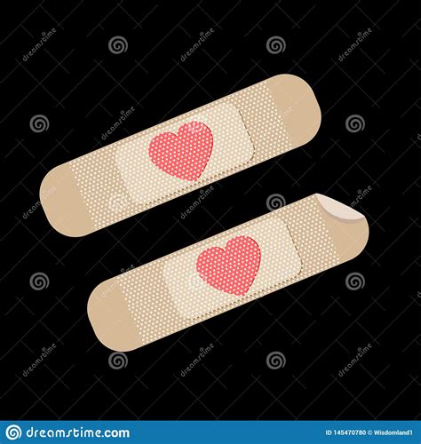 Broken Red Heart Vector Icon Bandages Plaster Heart Symbol Stock