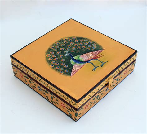 Hand Painted Peacock On Wooden Box Etsy