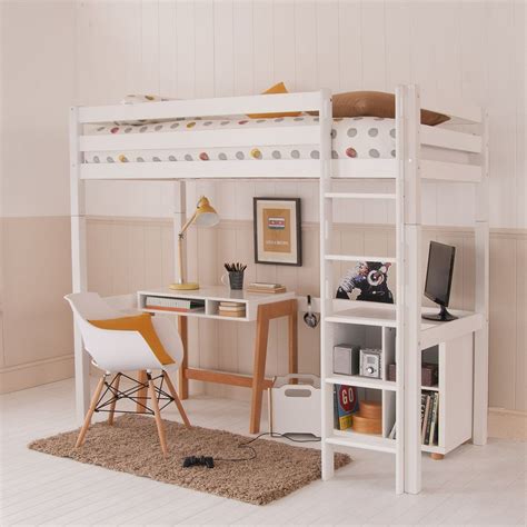 Classic Beech High Sleeper Bed With Desk And Storage Bookcase By Littl High Sleeper Bed High