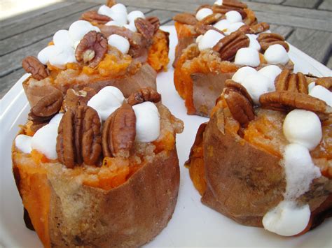 Baked Sweet Potato With Marshmallows And Brown Sugar