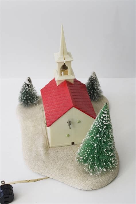 1950s Vintage Christmas Putz Decoration Large Lighted Church Music Box