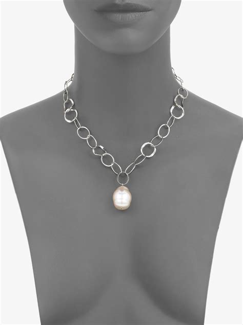 Lyst Majorica 22mm White Baroque Pearl And Sterling Silver Chain Drop