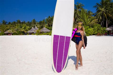 Beautiful Tanned Woman Bikini Model At Maldives Sand Beach Glamour