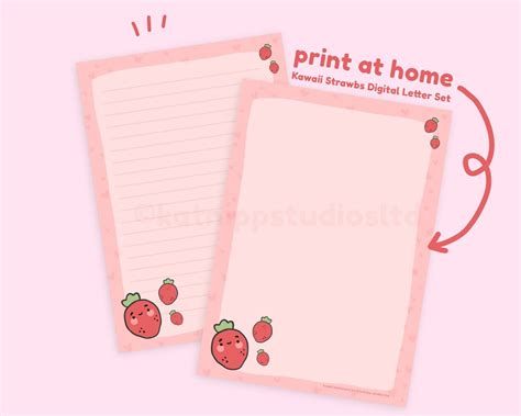 Kawaii Lil Strawberry Letter Set Cute Digital Letter Etsy