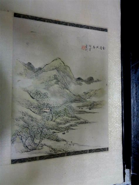 Antique Japanese Watercolor Landscape Painting On Silk Signed